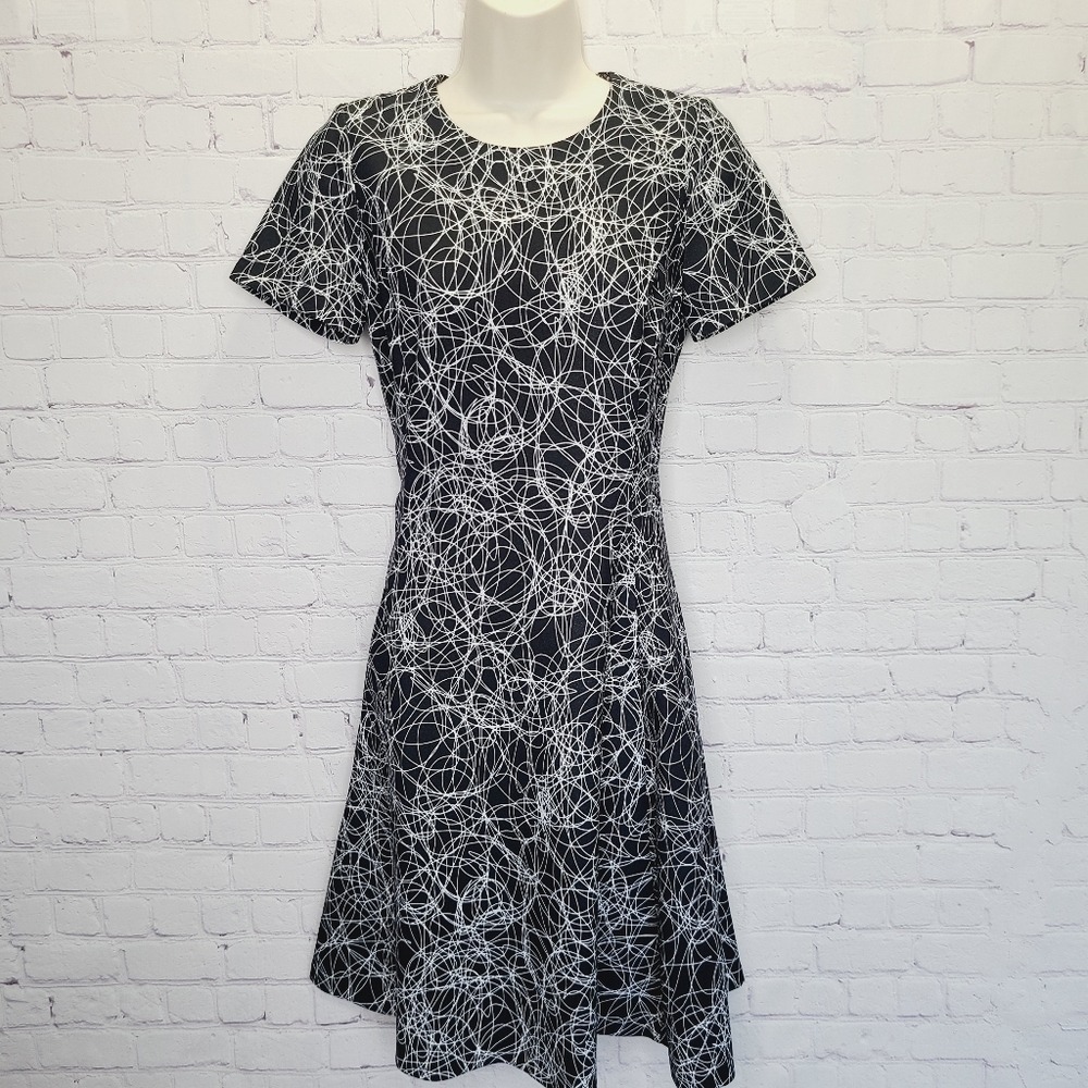 NWT DKNY Womens Black White Scribble Print Fit and Flare Dress Size 2